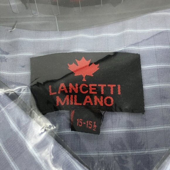 Lancetti Milano Blue Striped Button Up Long Sleeve Dress Shirt size 15-15.5 - Picture 2 of 7
